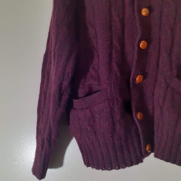 Eddie Bauer USA Heritage Fisherman Cableknit Shawl collar Wool button Cardigan M - Picture 3 of 4